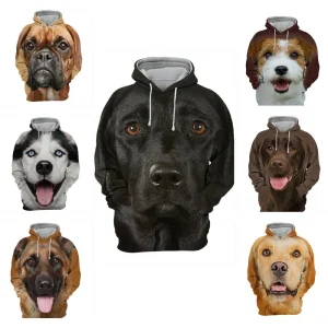 Huvtröja med hundtryck – 3D Hoodie för Hundälskare